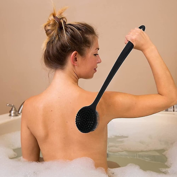 Back Shower Scrubber Soft Silicone Bath Body Brush With Long Handle Accessories