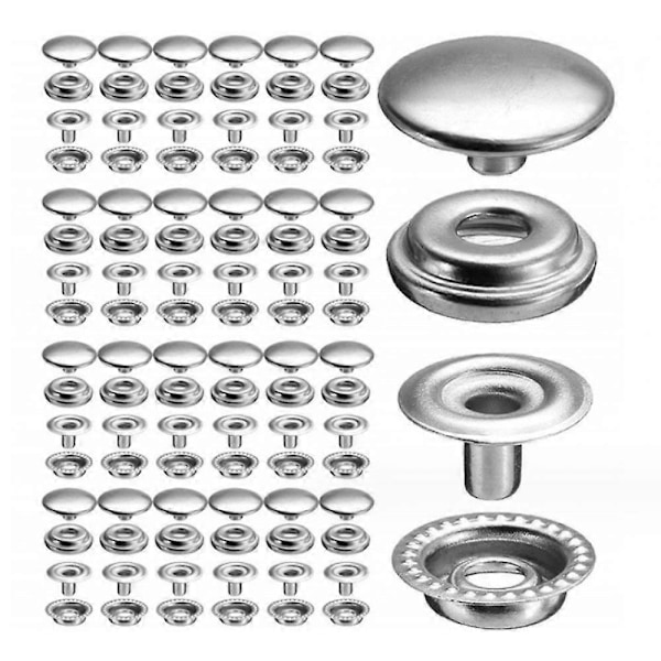 100 Stykker Rustfritt Stål Trykknapper, 15mm Heavy Duty Trykknapp Trykknapphette for Jeans Stoffjakker Klær Veske Lær DIY Håndverk DB