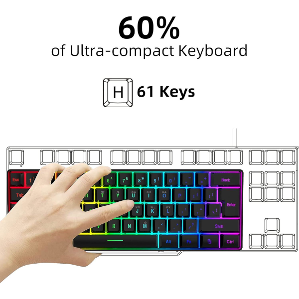 Rgb Backlit Ultra Compact Mini Keyboard, Waterproof Small Compact For Pc/mac Gamers, Travel (black)