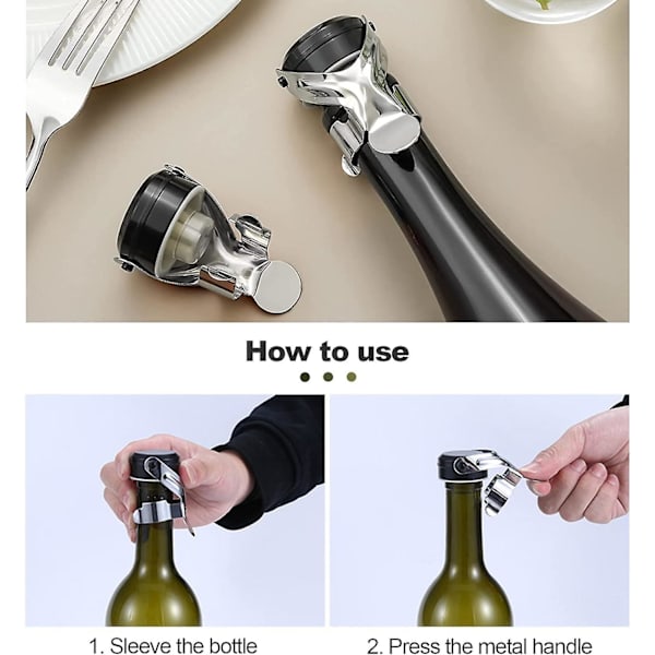 Champagne Prop til Flaske, 4 Stykker Rustfrit Stål Mousserende Vin Champagne Propper Med Indbygget Trykpumpe Brugt (sort)