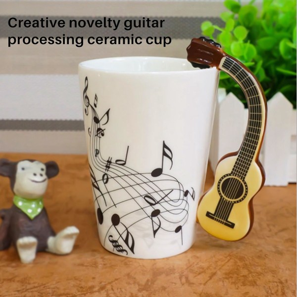 Novelty Guitar Handle Ceramic Cup Free Spectrum Coffee Milk Tea Cup Personality Mug Unique Musical