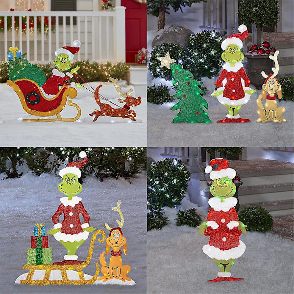 Grinch Julbelysning Dekoration Trädgård Gräsmatta Utomhus Gräsmatta Grinch Skylt Med Pinnar Jul Semester Ornament [DB] D