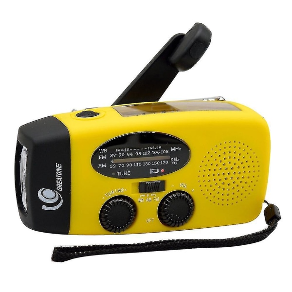 Solardriven vevradio med handvev, solcellsradio, bärbar nödväderradio DB Yellow