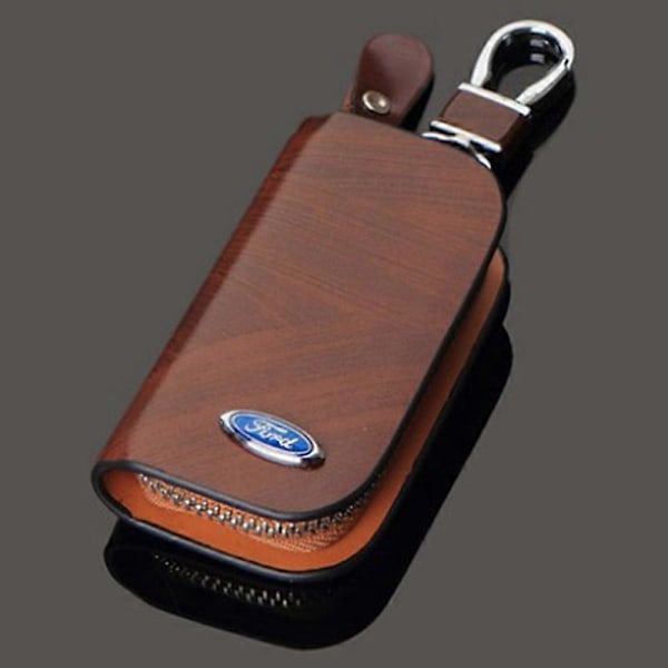 Läder Ford Nyckelbricka Nyckelring Nyckelfodral Plånbok Väska Fjärrkontrollfodral Myntfack Dragkedjeväska Charm [DB] Ford Brown