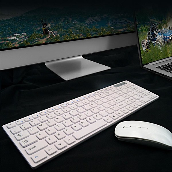 2,4 GHz Trådlöst Tangentbord och Musset 1000dpi Tyst Ultratunt Spelkontroller Kontorsmöss db White