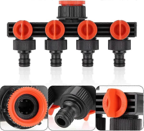 4-veis hageslangesplitter - 1/2\" 3/4\" 1\" kranforbindelse for irrigasjonssystem [DB]