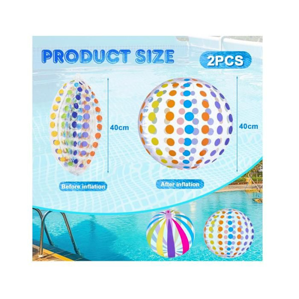 2 oppustelige badebolde, 40 cm oppustelige poolbolde, farverige stribede badebolde, bærbare, til poolfester[YJD]