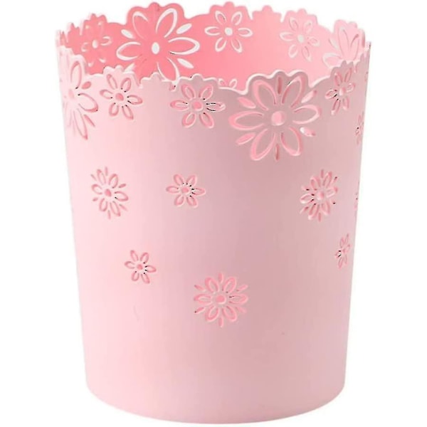 Plastic Trash Can Hollow Flower Wastepaper Basket Round Lidless Garbage Container Bin Pink Bins  [dB}