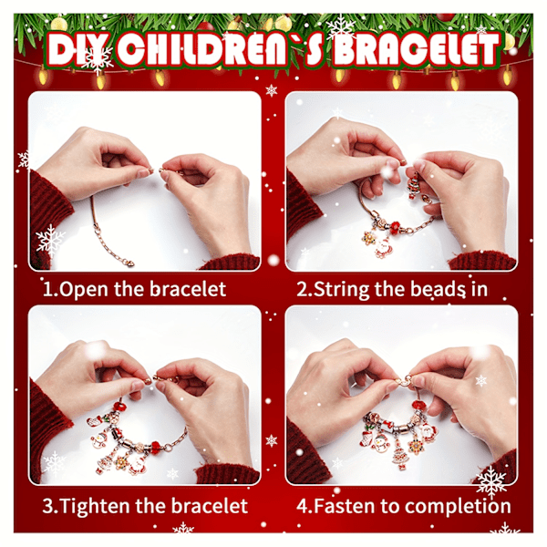 Julekalender for DIY smykkeproduksjon 2025, 24-dagers nedtelling med 22 sjarm og 2 kjeder, juletema perlekjedegave Christmas Calendar-Bracelet Set