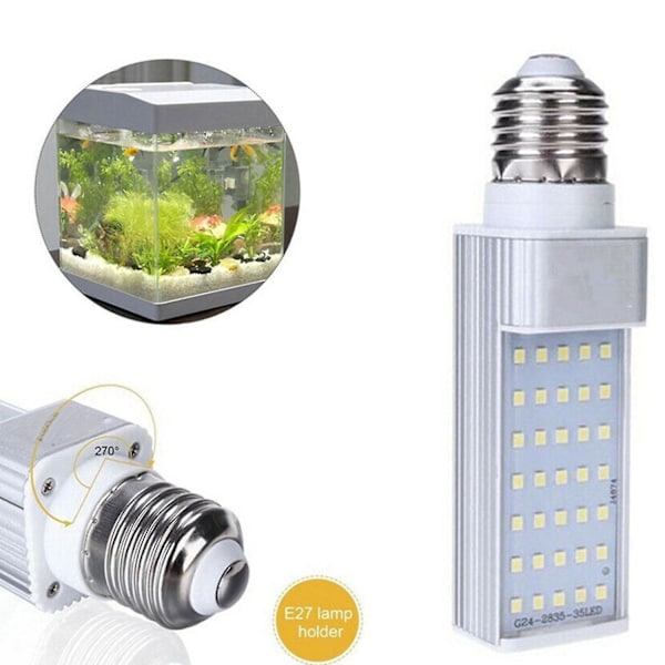 2x Fishpod Hvid Plante Akvarium 7w Gro Lys Led Tank Fisk Koraller Pære E27 Lampe Db