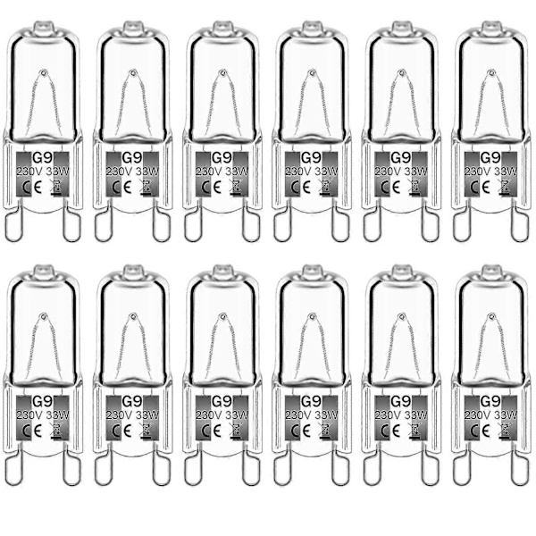 12-pak G9 Halogenpærer 33W 230V 2800K Varmt Hvidt 380lm, Klar Kapsel Halogenlamper Dæmpbar, Ingen Flimmer, Ingen Blink {db}