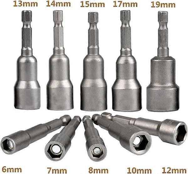 10-pak Hex Socket Magnet, 6-19mm topnøgle, skruetrækkernøgle til boremaskine (krom vanadium stål) [db]