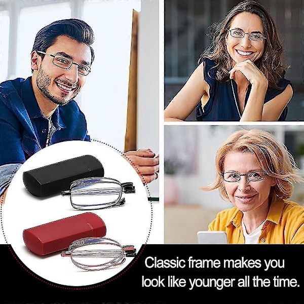 Otcmuky 2 kpl Taitettavat Magneettiset Lukulasit Tietokonelasit Ikänäkölasit Säädettävillä Sangoilla ja Joustavalla Pääpannalla Unisex Xin [db] Black-red 1.5 Dioptres