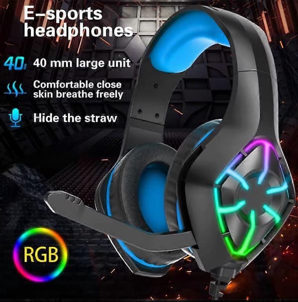 G2000 Trådlöst Bluetooth-gamingheadset med mikrofon för PC, trådbundet over-ear gamingheadset för [DB] Blue