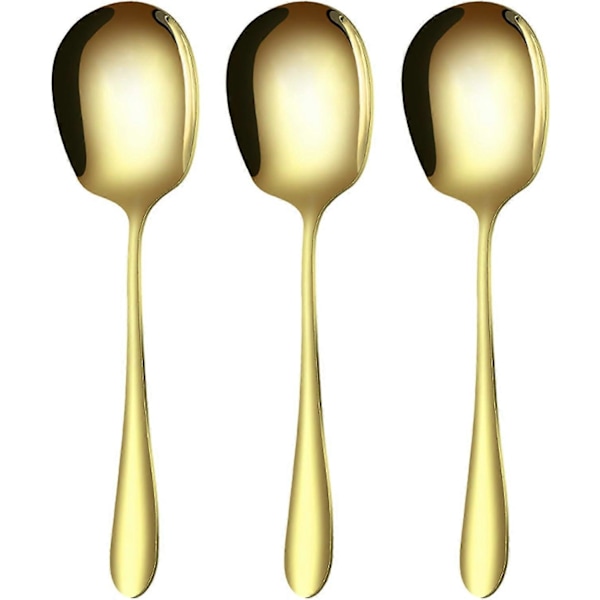 3 stk. Store serveringsskeer i rustfrit stål til buffet, til servering i køkken, madlavning, restaurant, banket (Guld-11) [Db]