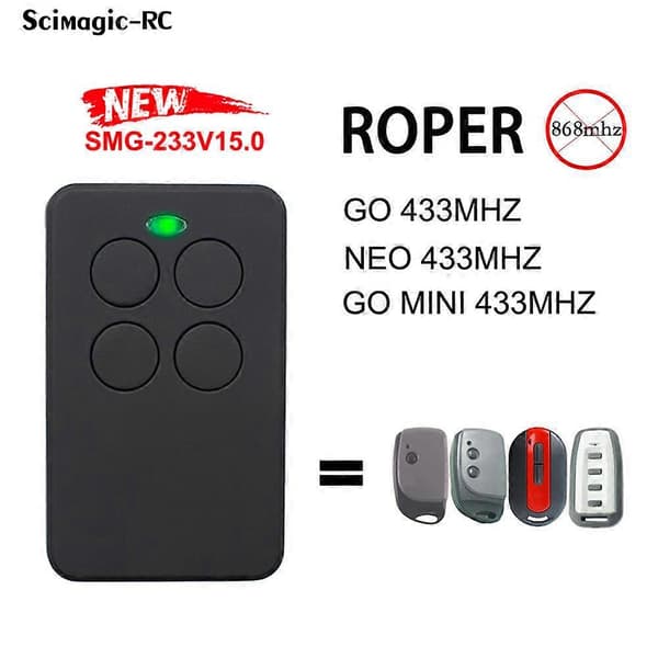 Garagefjernkontroll JCM ROPER TECH GO-2- GO-4 GO 2 GO 4 GO-MINI GO MINI Portåpner [DB] silver button