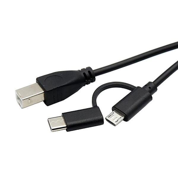 OTG-kabel för smartphones till skrivare, Micro USB & Typ C till USB-B-kabel Datakabel [DB] 2m