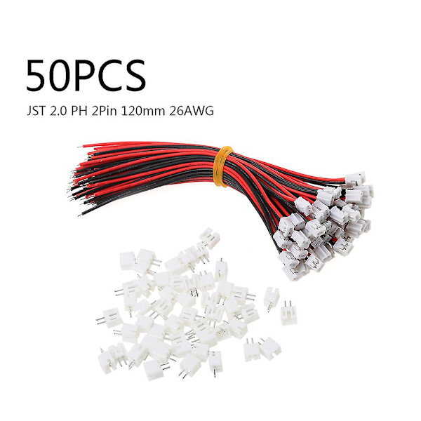 50 SARJAA Mini Micro JST 2.0 PH 2-nastainen liitinpistoke johdoilla 120MM 26AWG [DB]