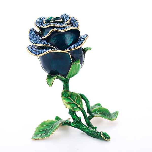 Rose Flower Rhinestones Metal Smykkeskrin Ornament Stue Soveværelse Indretning Jikaix Blue L