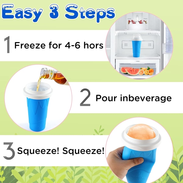 Slushie Cup Maker Squeeze, DIY Hurtig Frossen Magisk Kop Slush Med Låg Og Sugerør Til Børn Og Voksne, Blå