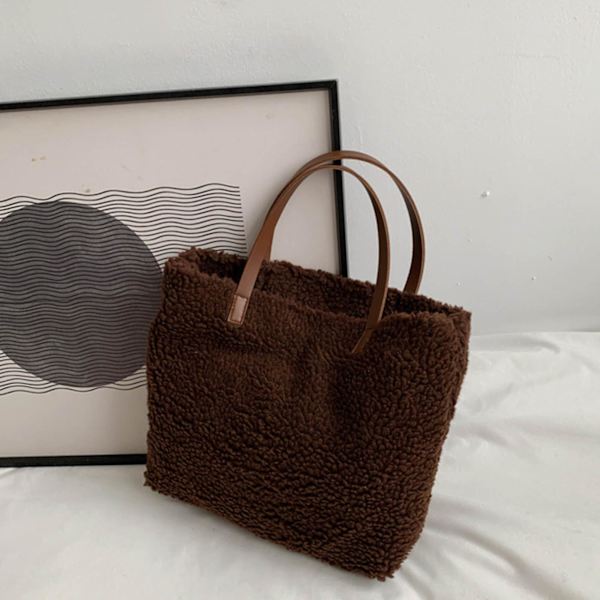 Kvinnors björn handväska mjuk lätt plysch clutch väska stor kapacitet tote väska [DB] Coffee