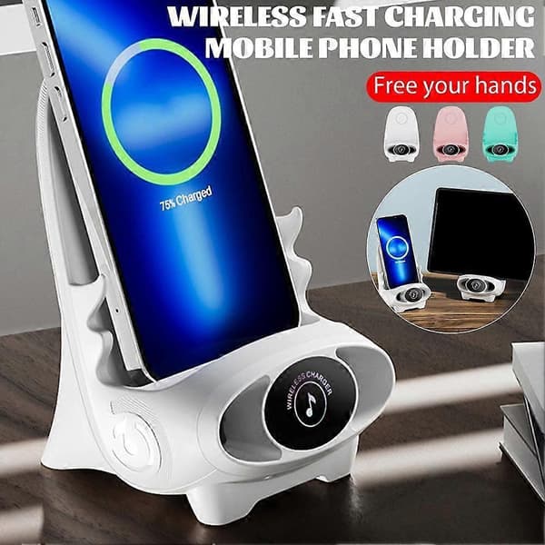 Mini Stol Trådløs Hurtiglader Multifunksjonell Telefonholder Lader db White