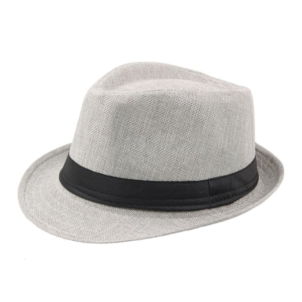 Mænd Ensfarvede Fedora Filthat med bred skygge Panama Cap Boater Sommerstrandsolhat Light Gray