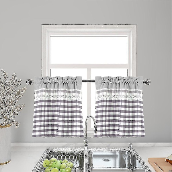 Keittiöverhot Sisustus Ikkunav verho Luksus Kahvila Verho Topper Drapes db Light Grey 74cmx90cm