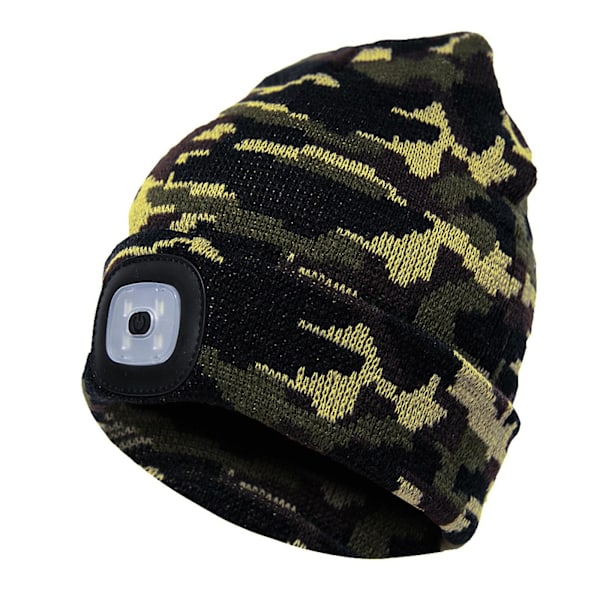 Håndfri LED Beanie, USB Opladbar, Oplyst Varmt Strikket Beanie Unisex [DB] Camouflage Army Green