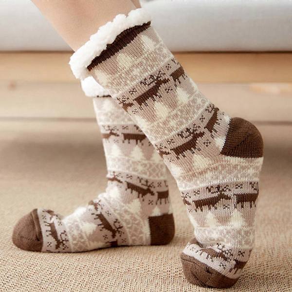 Naisten Sukkahousut Polveen Saakka, Ylimääräisen Paksu Fleece Vuorattu Pehmeät Mukavat Tossut Sukat db Coffee Deer