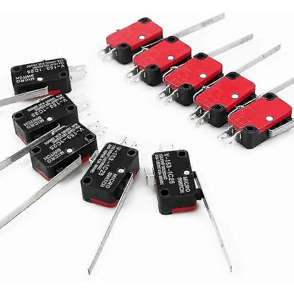 10-pack Mikrobrytare med gångjärnsspakar SPDT 1NO 1NC Momentan Lång Spak Mikrobrytare 3 Stift för {DB}
