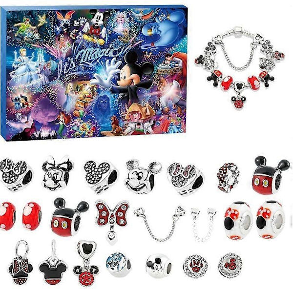 Disneyn söpö ranneke-riipuslisävarusteet Uusi joulukalenteri 24 laskentataulukko lahjalaatikko Stitch Mickey Mouse Anime lapsille lahja db D