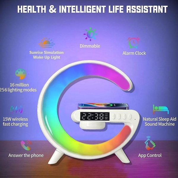 Smart Intelligent Led Lampe Bluetooth-høyttalere Trådløs Lader Atmosfærelamper [DB] White