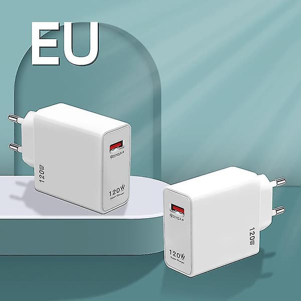 120W Rask Ladestasjon USB-lader Strømadapter for iPhone Xiaomi Samsung {Db) White EU