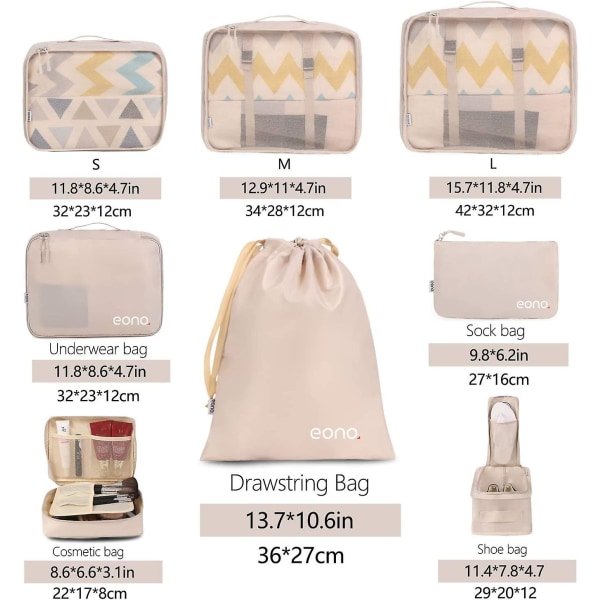 8 Pcs Packing Cubes For Suitcase Lightweight Luggage Packing Organizers Packing Cubes For Travel Accessories - Beige