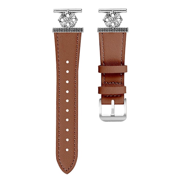 Til Garmin Vivomove Luxe/ Garminmove Luxe Urrem Ægte Koskind Læder Blomsterdekoration Justerbar Rem [db] Brown