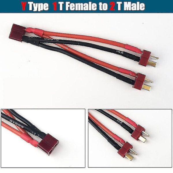 Xt60 Parallel Batterikonnektor Han/Hun Kabel Dobbelt Forlængelse Y Split/3 Vejs 14Awg Silikontråd F {Db} T 1 F to 2 M