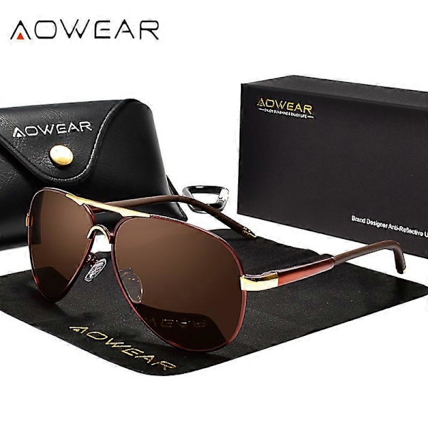 AOWEAR Märkesdesign Polariserade Solglasögon Män Aviation Coating Spegel Solglasögon för Man Kvinnor oculos gafas lentes de sol [db] Brown AOWEAR