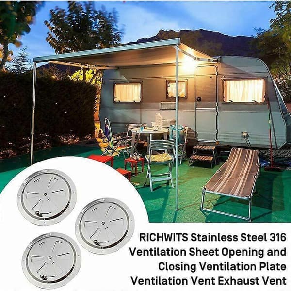 3 stk. runde ventilasjonsgitter, ventilasjonsrosett i rustfritt stål [DB]