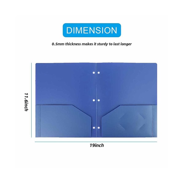 6-pakke lommemapper, robust plastmappe, 3-hulls punch, plastmapper flerfarget forretningsbil