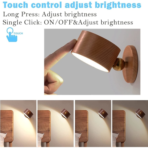 Led-seinälle asennettavat lukuvalot, puinen magneettinen seinävalaisin, Usb-kääntyvä seinävalaisin lukemiseen, opiskeluun, sängyn viereen [DB] Dark brown