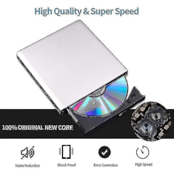 Extern DVD-enhet 3D, USB 0 och Type-C CD DVD-läsare Slank Optisk Bärbar Enhet Kompatibel med Mac db