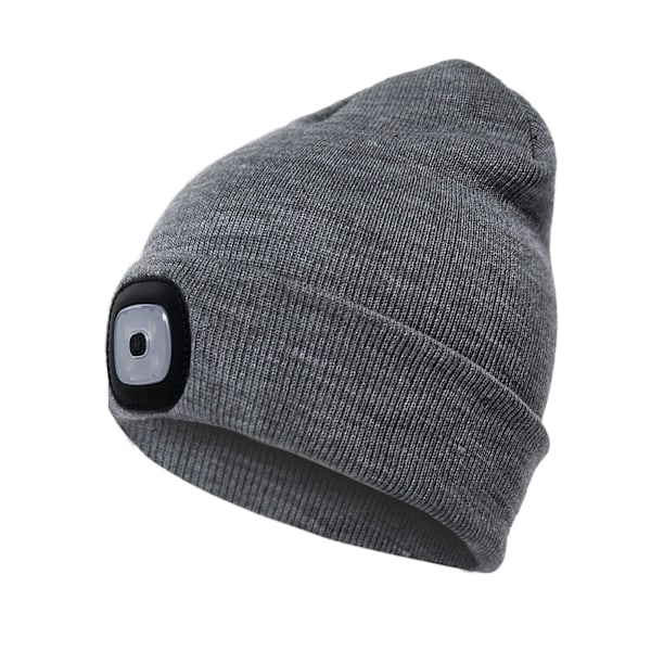 Håndfri LED Beanie, USB Opladbar, Oplyst Varmt Strikket Beanie Unisex [DB] Gray