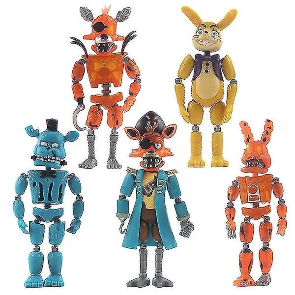 5stk Five Nights At Freddys Actionfigurer Leke Sikkerhetsbrudd Serie Glamrock Foxy Bonnie Fazbear Pvc Dukke Fnaf For Kid Gave [DB] 18pcs