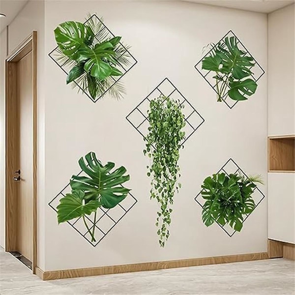 3d grøn plante vægklistermærke, tropiske planter i potter mærkat til køkken soveværelse badeværelse dør vindue