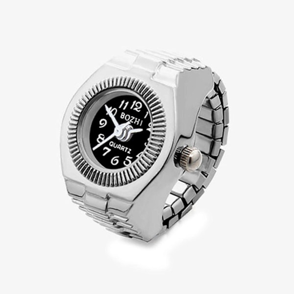Ringklocka Fashionabel Kvarts Analog Rund Ring Kärleks Klocka Unik Elastisk Ring [DB] Black