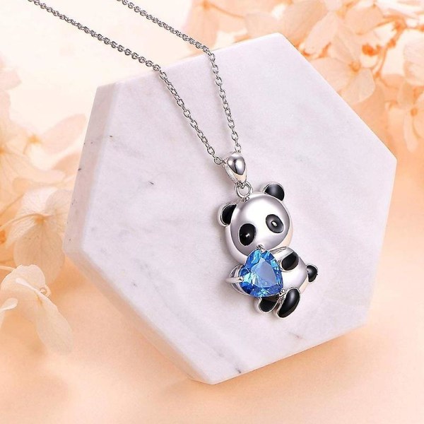 Hänge Halsband Panda Kramar Hjärta Utsökt Smycken Cartoon Djur Halsband För Daglig Användning Blue