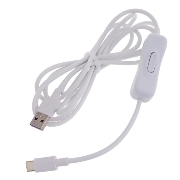 Høyhastighets hvit Type-c USB-kabel med på/av-bryter for telefoner og nettbrett [DB] 2m