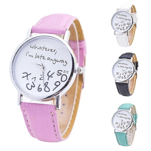 Sijiali Dame Whatever Im Late Anyway Brev Rund Urskive Kunstlæderrem Quartz Ur hurtig [DB] Black