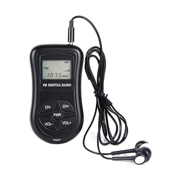 Lomme Radio, Bærbar LCD-Skjerm Digital Radio Mini FM Radio Med Øretelefoner [DB]